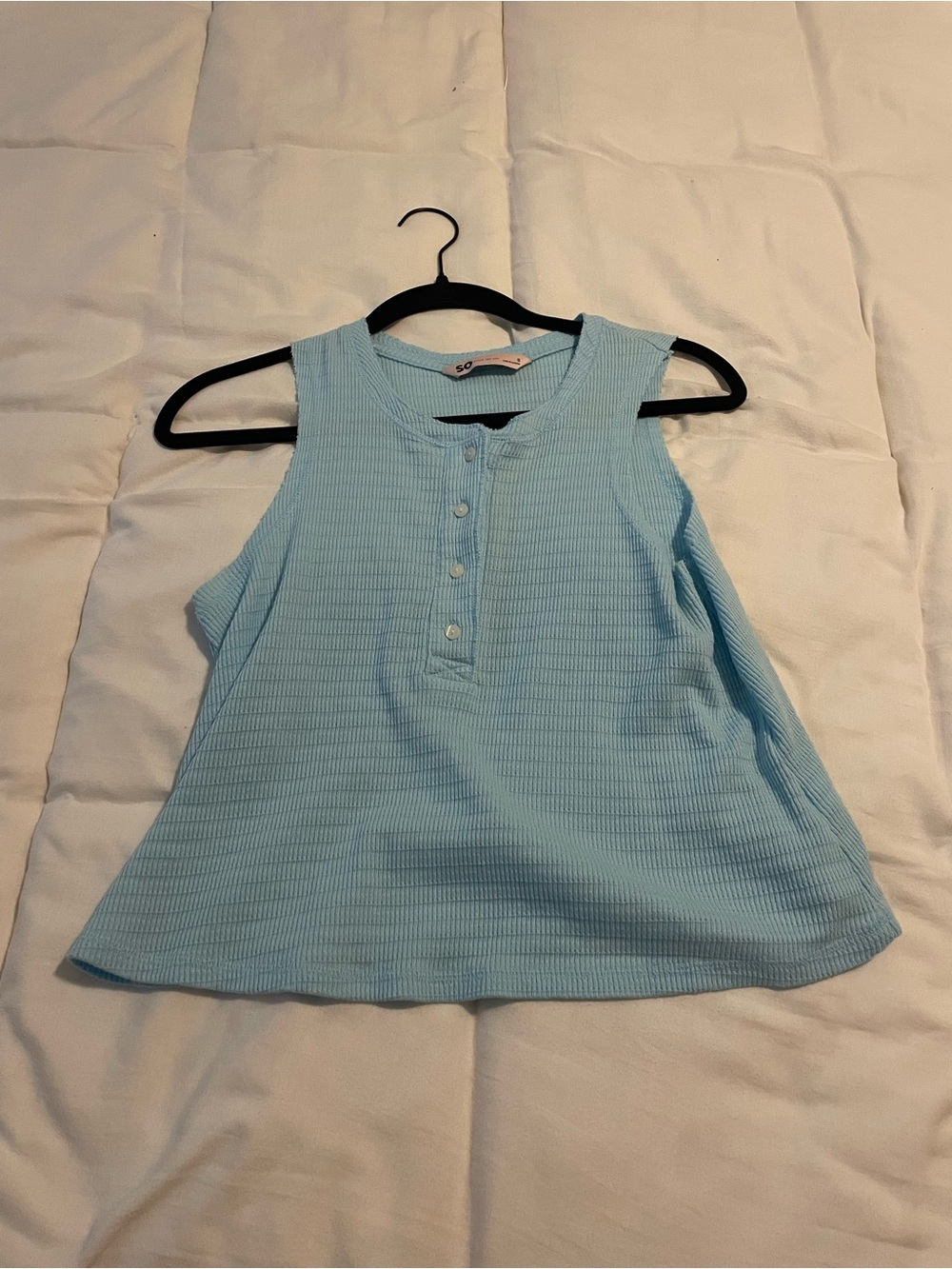 Light Blue Ribbed Button Tank Top